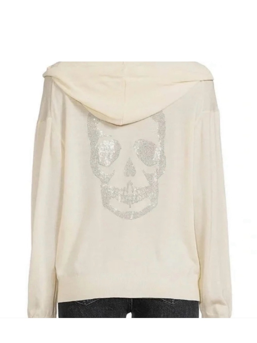 Zadig & Voltaire Ivory Hooded zip up with Silver Skull Detail